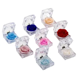 Cadeau de la Saint-Valentin : Bague <span class=keywords><strong>avec</strong></span> <span class=keywords><strong>rose</strong></span> éternelle – Vente flash usine, petite boîte à bague en acrylique (Rouge/<span class=keywords><strong>rose</strong></span> éternel) - Product Image 2