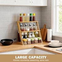 Rak Tanaman Kayu Bambu BH, 3 Tingkat, untuk Meja/Countertop, Rak Tanaman Kecil dengan Rak yang Dapat Disesuaikan