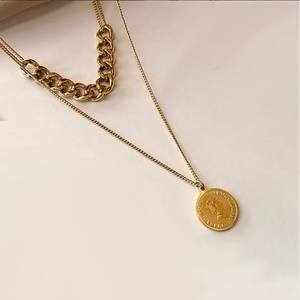 Collares de Cadena de Acero Inoxidable Vintage, Collares con Colgante de Medallón de Moneda de Doble Capa - Product Image 2