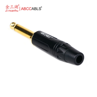 ABCCABLS T810J Prise audio mono TS 6,35 mm (1/4 pouce) plaquée or, connecteur jack mâle 2 pôles 6,35 pour guitare, haut-parleur, audio de scène