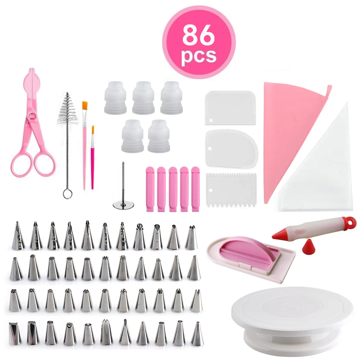 86/85/83/1pcs Cake Decorating Supplies Kit Set Piping Tips Nozzles Baking Tool Turntable Stand Equipment