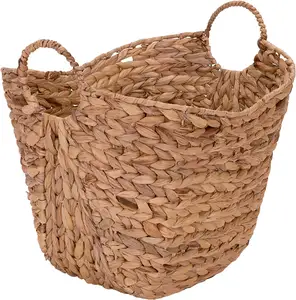 Large Water Hyacinth Wicker Laundry Storage Basket with Handles