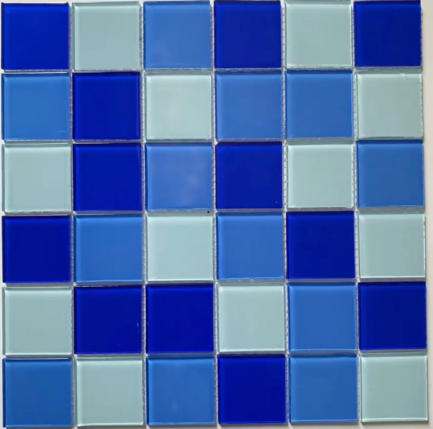 Mosaico de cristal azul para decoración de piscina y baño, mosaico de colores mezclados, precio de fábrica