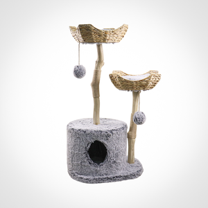 شكل فريد جميل خشبي برج شجرة القط دائم طبيعي أثاث شجرة القط مع حبل الجوت - Product Image 1