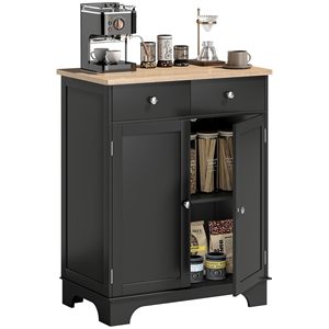 Armoire de rangement de cuisine en bois noir SENYU avec 2 tiroirs et 2 portes, chariot de bar à café pour salle à manger - Product Image 6