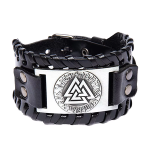 Gran oferta, pulsera <span class=keywords><strong>de</strong></span> moda Punk para hombre, pulsera nórdica <span class=keywords><strong>de</strong></span> cuero ancho vikingo PU, cabeza <span class=keywords><strong>de</strong></span> lobo celta, Cruz para todas las ocasiones - Product Image 1