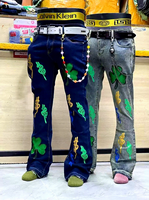 Jean Boyfriend Homme Délavé Léger Brodé Taille Mi-Haute Décontracté Streetwear pour Usage Quotidien