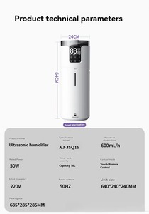 Humidificateur ultrasonique intelligent 16L pour la maison, à brume froide et chaude, anti-gravité, sur pied - Product Image 6