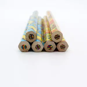 Oem Gift Pencils Jumbo Size Triangular Shape Rainbow 4 In 1 Colored Pencil Leads Line Wooden Pencils