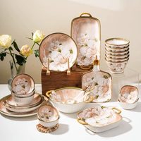 Service de table en céramique de style nordique, 55 pièces, luxe léger, bols, assiettes, vaisselle, pour la maison, cadeau de pendaison de crémaillère