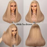 Perruque de cheveux brésiliens Super Double Drawn sans colle 6X5 HD Lace Transparent Swiss Closure Wear-Go Milk Tea Brown Silky Straight Perruque