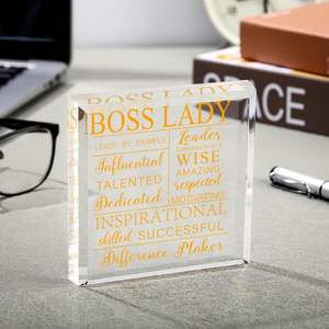 Adorno de Escritorio Acrílico de 4x4x0.6 Pulgadas, Estilo Clásico Dorado, Frases Inspiradoras, Regalo de Agradecimiento para Mujeres, Oficina, Hogar - Product Image 1