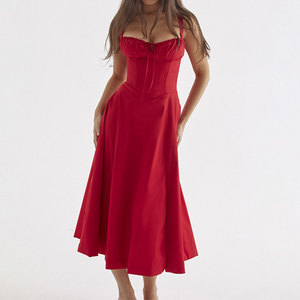2024 nueva llegada más Color verano Casual señoras elegante una línea vestidos largos Midi blanco corsé vestido para mujeres - Product Image 4