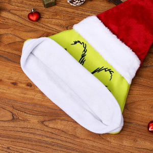 Wholesale <b>Grinch</b> Christmas <b>Hat</b> Soft Plush Santa <b>Hat</b> <b>Grinch</b> Face Print Christmas Cosplay Party Headwear - Product Image 2