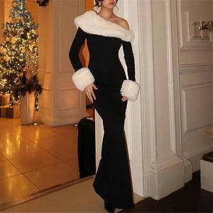 <span class=keywords><strong>Abito</strong></span> natalizio Patchwork peloso da <span class=keywords><strong>donna</strong></span> invernale elegante con colletto diagonale Modulare orlo a manica lunga <span class=keywords><strong>abito</strong></span> da Club <span class=keywords><strong>per</strong></span> feste - Product Image 1