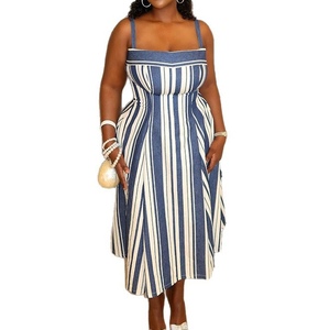 Vestidos Africanos Elegantes y a la Moda para Mujer, con Cuello Halter, Estampado a Rayas y Corte Evase, Nueva Colección de Otoño - Product Image 1