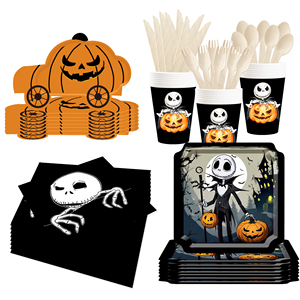 DAMAI Customized Halloween Theme Party Supplies with Skull and Pumpkin Disposable Party Paper Plates Napkins Party Tableware Set - Product Image 2