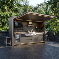 Module de cuisine extérieure moderne en acier inoxydable 304 OEM/ODM avec porte relevable, réfrigérateur à vin antirouille et design îlot