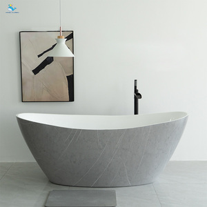 Kinglauren 170cm Color mármol gris acrílico Alemania estándar lujo bañera independiente con drenaje para Hotel de gama alta - Product Image 1