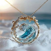 Nouvel ensemble d'accessoires tendance pour femmes, style européen et américain, créatif, en résine cuivrée bleu ciel, avec motif vague électroplaqué