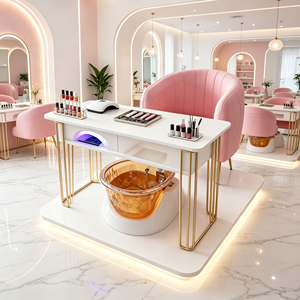Fauteuil de pédicure spa avec base en fibre de verre, revêtement en cuir PU rose, fauteuil de pédicure avec bassin pour les pieds en verre, chaise de bain de pieds pour salon de manucure - Product Image 1