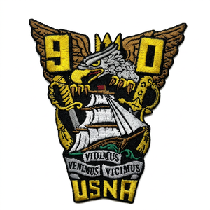 Écusson brodé thermocollant USNA 90e anniversaire avec motif Aigle et Navire, forme irrégulière, en feutre non tissé, pour décoration - Product Image 1