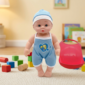 Muñeca Bebé con Overol Azul y Sombrero, Juguete de Tela Suave para Juego de Imitación, Edades 5+, Unisex, Estilo de Dibujos Animados - Product Image 1