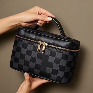 <strong>Manufacturer</strong> Retro Checkerboard Vegan Leather PU Waterproof Portable <strong>Cosmetic</strong> <strong>Bag</strong> Skin Care <strong>Cosmetic</strong> Storage <strong>Bag</strong> - Product Image 1