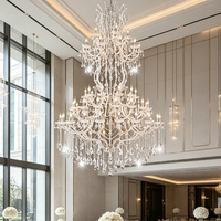 Lustre en cristal transparent multi-niveaux de grande taille, style européen, lampe suspendue artistique pour grande salle de mariage, décoration de plafond haut