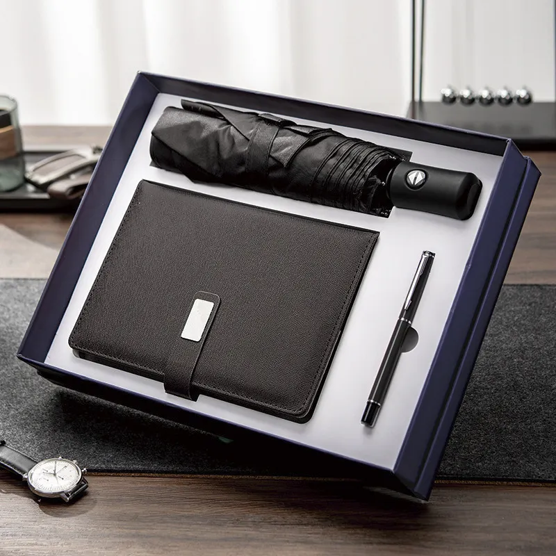 Großhandel Promotion Business Men Signature Pen Vinyl Regenschirm Notebook Geschenkset Sets