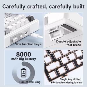 لوحة مفاتيح AULA F99 الميكانيكية الجديدة ذات التصميم المريح، لاسلكية فائقة النحافة بثلاثة أوضاع - بطارية 8000 مللي أمبير، أغطية مفاتيح PBT، تخطيط 99٪، بلاستيك - Product Image 4