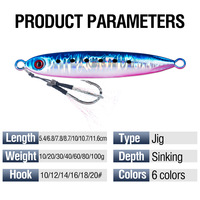 Señuelo de Pesca Metálico WildTrek de Alta Calidad, 10-100g, 5.4-11.6cm, Hundimiento Rápido, Cebo Duro 10 # -20 #   Anzuelos Dobles Luminosos de 6 Colores de Acción Lenta