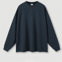 T-shirt Homme 100% Coton Épais Coupe Ample Col Rond Manches Longues Design Uni Anti-Plis Anti-Bouloches Tissu 305g