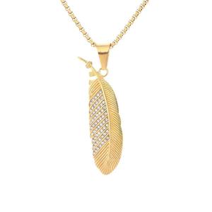 Hip Hop pluma de ganso 18K chapado en oro no deslustre Zirconia cúbica no deslustre impermeable colgante de joyería de acero inoxidable para hombre - Product Image 6
