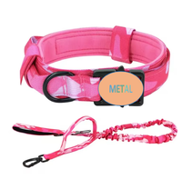 Harnais tactique réglable pour chien en Oxford, anti-traction, rose, avec poignée de contrôle facile, ensemble harnais et laisse pour chien