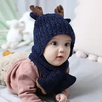 ילדים של צמר כובע צעיף סט סתיו חורף תינוק קרן צבי תרמית כובע סט בני ובנות סרוג חמוד כובע ילדים של כובע M0373