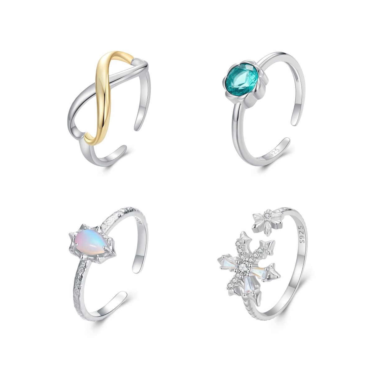 925 Sterling Silver Infinite Love Blue Flower Aurora Opal