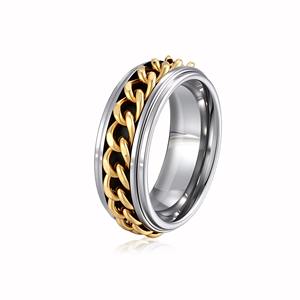 18K Gold Plated <b>Tungsten</b> <b>Ring</b> Stainless Steel Moveable Gold Chain with Stylish Steeped Edges Trendy Anniversary Gift - Product Image 3