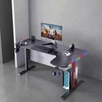 Bureau de jeu professionnel extensible en forme de L avec éclairage LED RGB, surface en fibre de carbone et structure métallique pour PC et usage bureautique