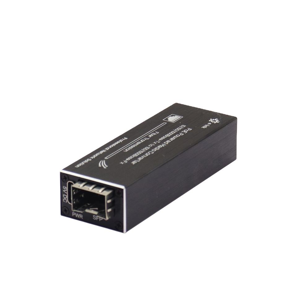 10/100/1000Mbps Ethernet to SFP PoE Fiber Media Converter, DC 5~15V (Type-C) or Powered by IEEE802.3at PoE Injector / PoE Switch