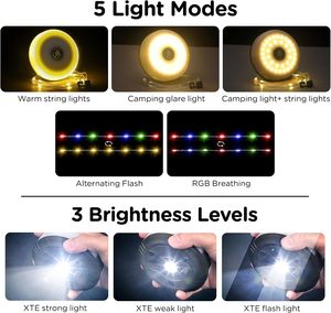 Portable Rechargeable LED <b>Magnetic</b> Tent <b>Light</b> Durable ABS Body Waterproof Adjustable Warm White/Changeable Outdoor Camping - Product Image 5