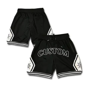 Shorts de basquete bordados personalizados, malha com bolsos para equipe de basquete