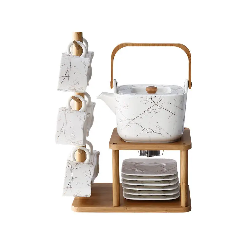 Фарфоровый керамический чайный набор в скандинавском стиле, мраморные наборы для кофе и чая, чайные чашки и блюдце