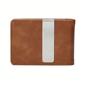 Men Id Card Holder Bifold Pocket <b>Wallet</b> With <b>Metal</b> Short Pu Leather Cash Money Clip for Daily Business Use - Product Image 6