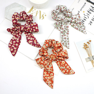 Coletero Vintage con Estampado Floral de Margaritas, Lazo de Cinta Larga, Accesorio Decorativo para el Cabello, Estilo Boho para Mujer, Verano - Product Image 1