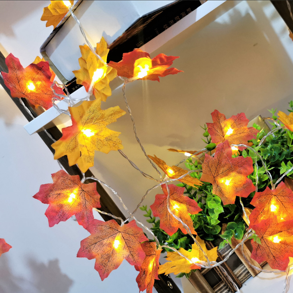Guirlande Feuilles D'érable Artificielle Halloween - 175 Cm Noir Et Jaune, Décoration Automne Intérieur Extérieur - 7
