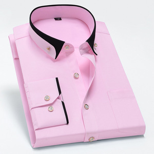 ¡Novedad de 2025! Camisa elástica de manga larga con cuello en contraste para hombre, camisa informal cómoda de negocios sin planchar - Product Image 5