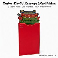 Enveloppe personnalisée de luxe découpée sur mesure avec insert 3D, carte de vœux haut de gamme, estampage à chaud or, style papier artistique, impression d'enveloppes personnalisées