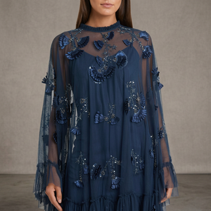 Robe rose à manches courtes, ornée de perles florales, longueur genou, pour femmes, décontractée, soirée, bal, cocktail, élégante, style brodé - Product Image 1