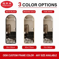 Miroir pleine longueur arqué avec éclairage LED, cadre métallique, luminosité tactile, verre HD pour hôtel, salon, maison